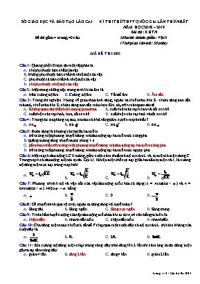Đề thi thử THPT Quốc gia môn Vật lý lần thứ nhất - Mã đề 003 - Năm học 2018-2019 - Sở giáo dục và đào tạo Lào Cai (Có đáp án)